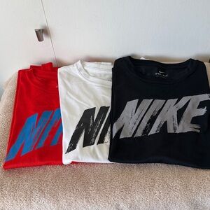 3 Nike Dri-Fit Graphic T-Shirts in Red, White, and Black. NWT Boys Sz XL